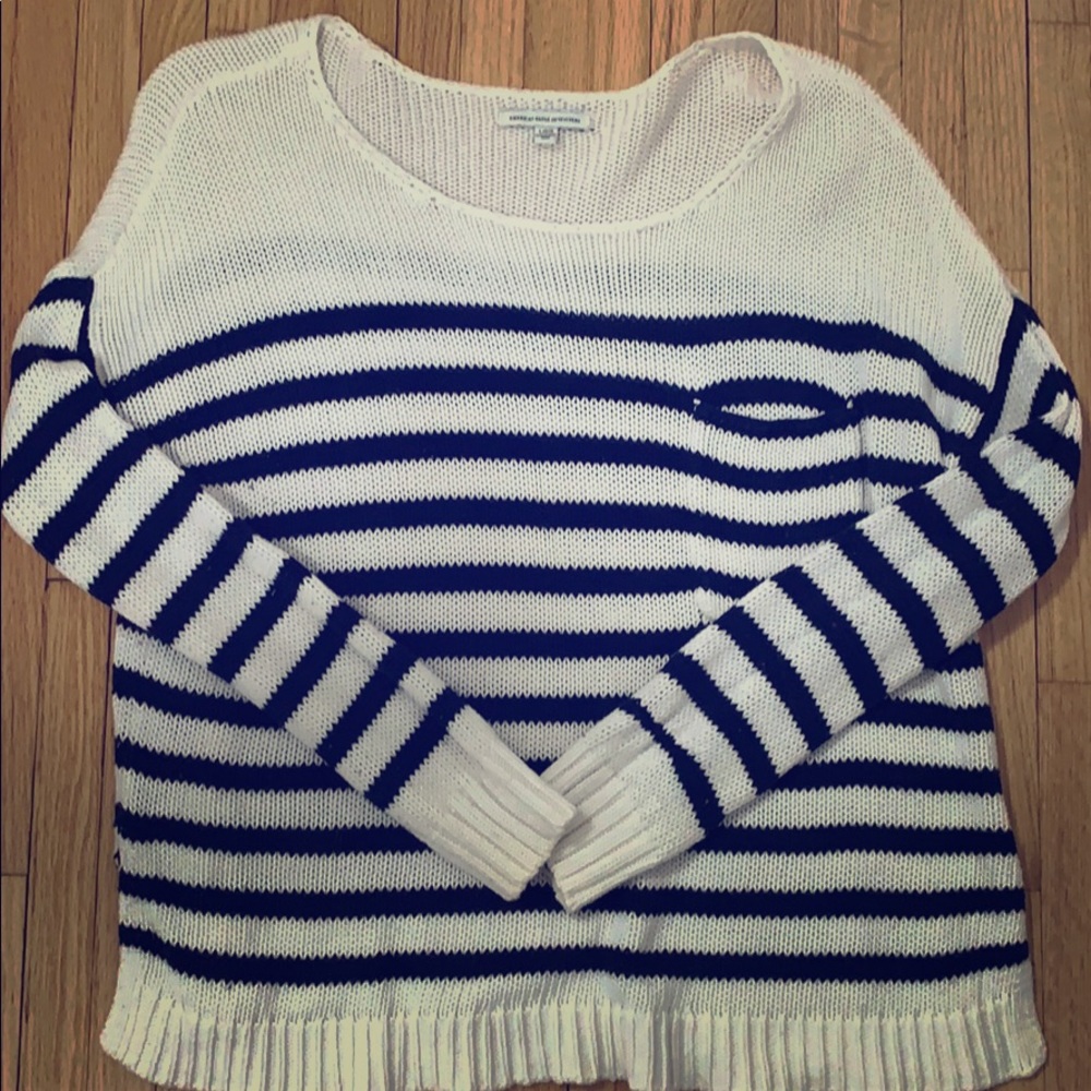 American Eagle knit white and navy sweater